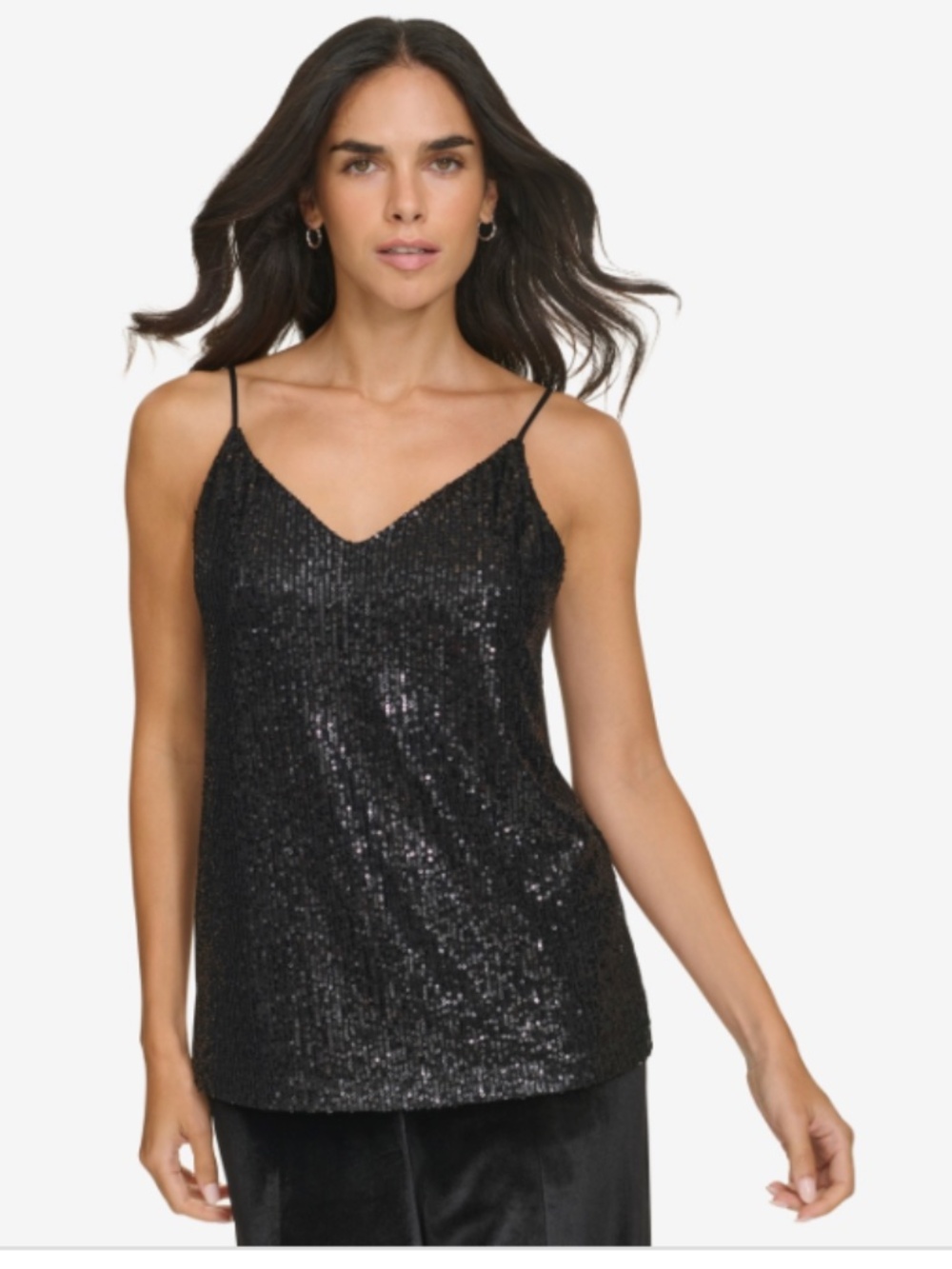 Calvin Klein Petite V-Neck Sleeveless Sequin Tank Top - Black SIZE PXS NWT